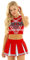 MSemis Damen Cheerleading Kostüm Cheer Leader Uniform Karneval Fasching Party Halloween Kostüm Kleid Minirock mit Crop Top A Rot S