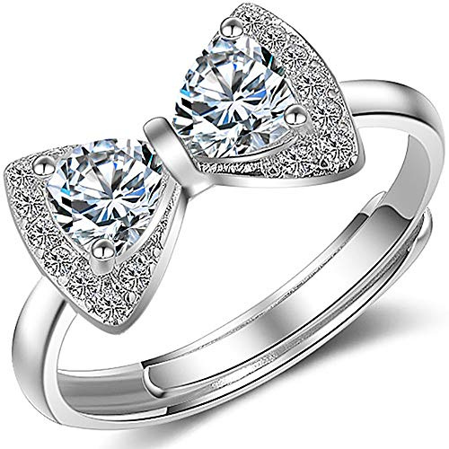 YooAi verstellbare offene Ringe Bogenknoten Zirkonia Ring Geburtstag Schmuck für Frauen Silber