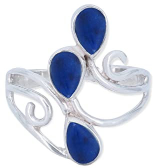mantraroma Damen Ring Silber mit Stein Lapis Lazuli Edelstein blau ausgefallen verspielt