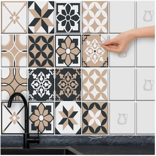 FoLIESEN Fliesenaufkleber für Bad, Küche, Badezimmer - Fliesen-Folie selbstklebend - Klebefliesen Patchwork No.11, .:20x25 cm / 16-tlg. Set