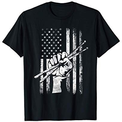 Cadeau Batteur Drapeau USA Instrument De Musique Batterie T-Shirt