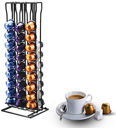Soporte Capsulas Cafe para 60 Piezas Nespresso Café Capsulas, Porta Cápsulas Acabado Cromado, Dispensador Organizador Capsule, Accesorios Estante de Café para Cocina, Oficina Coffee Pod Stand Holder