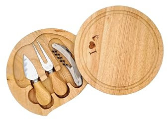 FUN FAN LINE Tabla de Madera de Bambú para Queso con Kit de Accesorios: Tenedor, Cuchillo y Abrebotellas de Camarero Regalo original