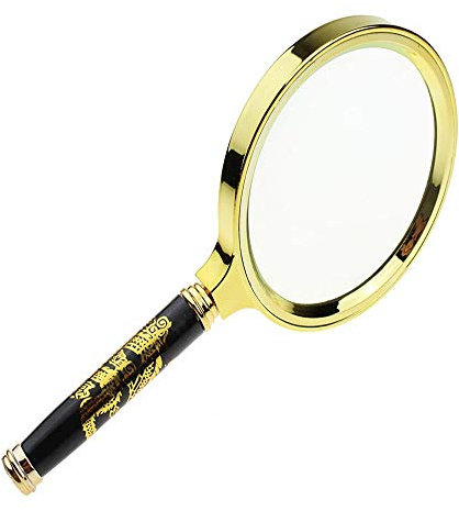 Qirc Handlupe mit Holzgriff, 10-Fach-Vergrößerung, für Heimstudium, Lesen, Fehlersuche, antikes Vergrößerungsglas (70 mm Durchmesser, Schwarz)