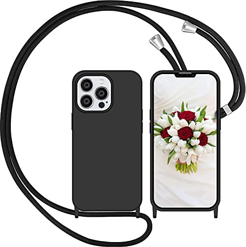 Nupcknn Liquid Silikon Handykette Hülle für iPhone 13 Pro Hülle Necklace(abnehmbar) Hülle mit Kordel zum Umhängen Handy Schutzhülle mit Band (Schwarz, 6.1)
