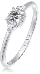 Elli DIAMONDS Ring Damen Solitärring Salt-Pepper mit Diamant (0.11 ct.) und Topas Edelstein in 925 Sterling Silber
