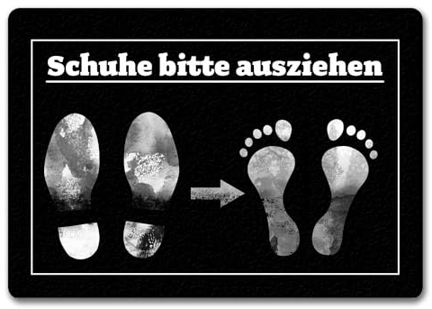 speecheese Schuhe Bitte ausziehen Fußmatte in 35x50 cm ohne Rand mit witzigem Motiv lustiger Fußabtreter witzige Geschenkidee barfuß damit die Wohnung sauber bleibt