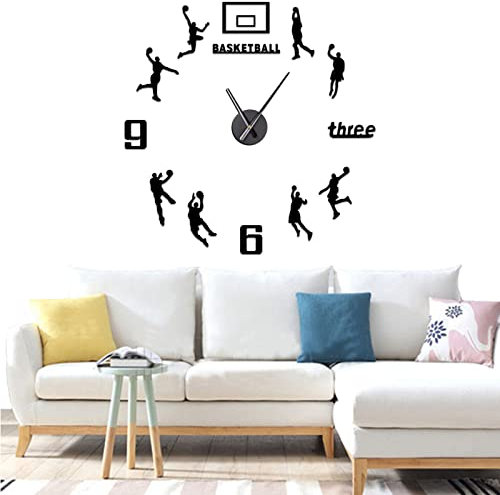 Yolistar Modern DIY Wanduhr, Große Basketballspieler Wanduhr, 3D Acryl Wanduhren Wandtattoos Dekoration, Stumm Einfach zu Montieren Quarzuhr für Zuhause, Basketballspieler, Büro, Hotel - (Schwarz)