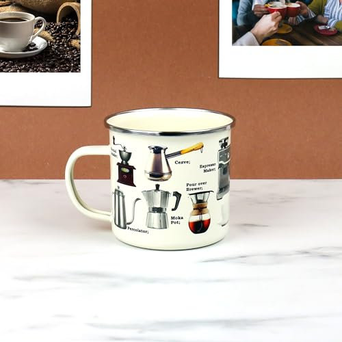 Gift Republic Coffee Enamel Mug, Outdoor Camping Coffee Cup, 500 ml Metal Cup, Unique Cafe Designs