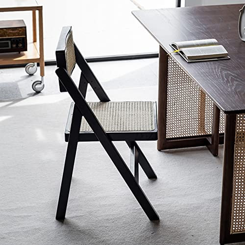 D2FASHION Camping Office Chair Foldable Gartenstuhl Hochlehner Campingstuhl Balkonstühle, Holz Gartenmöbel Wiener Geflecht Office Chair, 360° Drehbare, Atmungsaktive Rückenlehne (Color : Black)