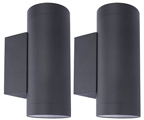 Klighten 2 Stück Wandleuchten GU10 Außen/Innen, Wasserdichte IP65 Up and Down Leuchten Aussen, Aluminium Aussenleuchte Außenlampe Wand, Wandlampe für Eingang Terrasse, ohne Leuchtmittel, Anthrazit