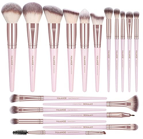 Pinceaux Maquillages 18 Pcs Set Pinceaux Maquillages Professionnel Kit Pinceau Maquillage Synthétiques Haut De Gamme pour fond De Teint Blush Ombres à Paupières avec poignée en or champagne