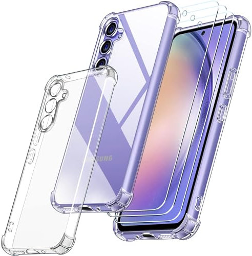 ivoler Funda para Samsung Galaxy A54 5G con 3 Piezas Cristal Templado, Carcasa Protectora Anti-Choque Transparente, Suave TPU Silicona Caso Delgada Anti-arañazos Case