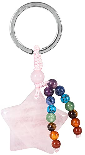 Nupuyai Stern Edelstein Schlüsselanhänger mit 7 Chakra Stein Glücksbringer | Stein Schlüsselanhänger mit Chakra Perlen, Heilstein Kristall Schlüsselring, Auto Taschenanhänger Talisman