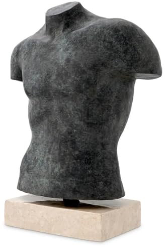 Casa Padrino Luxus Deko Torso Skulptur Antik Bronze/Beige 50 x 23 x H. 66 cm - Metall Deko Figur mit Marmorsockel - Wohnzimmer Deko - Schreibtisch Deko - Büro Deko - Deko Accessoires