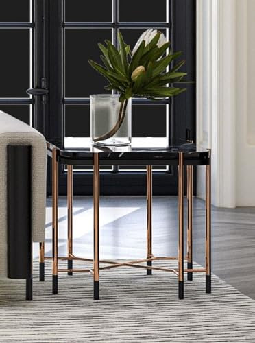 Casa Padrino Luxus Beistelltisch Schwarz/Matt Schwarz/Kupfer 59 x 59 x H. 55 cm - Quadratischer Tisch mit Marmorplatte - Wohnzimmer Möbel - Hotel Möbel - Luxus Möbel