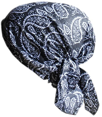 Cool4 Sommer Kopftuch Strand Bandana Meer Beanie Sonne Sonnenschutz Mütze Chemo Cap A04 (Anthrazit mit Paisley Floral Muster)