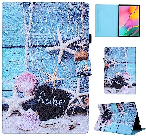 CXTCASE Hülle für Samsung Galaxy Tab A 10.1 2019(SM-T510/T515), Schutzhülle Cover Case mit Standfunktion für Samsung Galaxy Tab A 10.1 2019 SM-T510/T515, Muschel Seestern