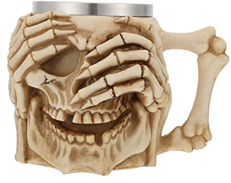 BESTonZON 1pieza Taza De Halloween Forma De Calavera De Acero Inoxidable y Resina Vaso Creativo Para Cerveza Para Fiestas y Decoración Temática
