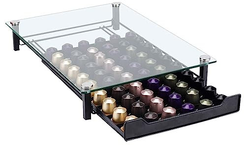 Support à Capsules à Café,Tassimo Tiroir de Rangement pour Capsules,Capacité 60 Capsules,Porte Dosette de Café,avec Présentoir en Verre