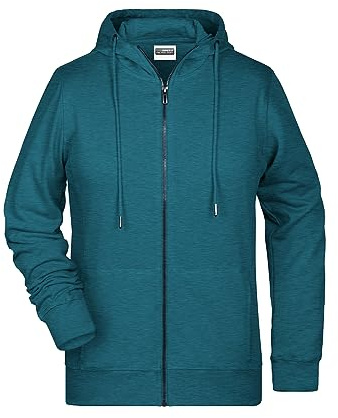 James & Nicholson Damen Hoody Sweatjacke - Leicht taillierte Jacke aus French Terry in Bio-Qualität | Farbe: petrol-Melange | Grösse: XL