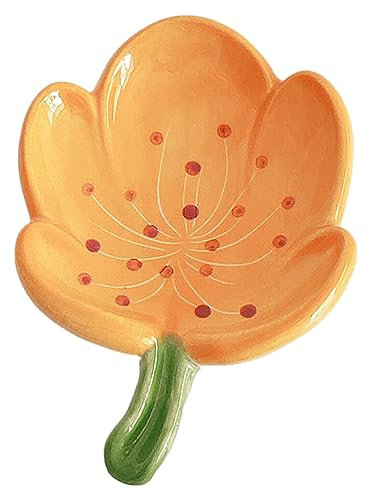 Keramische Seifenschale für Badezimmer, Bar Seifenhalter mit ablauf, Selbst-Draining Seifenschale, Blume geformte Seifenbehälter, Nette Seifenspeicher, Keramik Schmuck Tablett, Tulpe, Orange