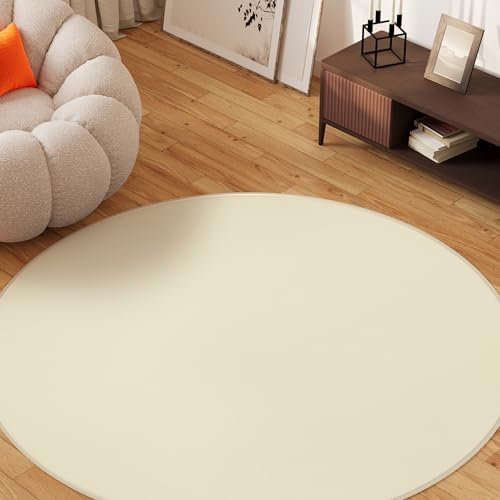 TAPISO Mono Rund Teppich Kurzflor Indoor Outdoor UV-beständig Creme Einfarbig Wohnzimmer Schlafzimmer Kinderzimmer Modern Design ÖKO-TEX 80 x 80 cm