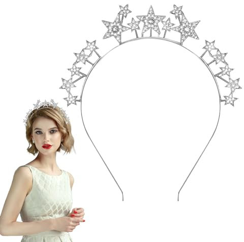 XIHIRCD Sternen Stirnband, Stern Halo Kronen Stirnband Strass Stern Stirnband Göttinnen Kopfschmuck Braut Haarschmuck Stern Strass Tiara für Frauen Mädchen Hochzeitsfeier (Silber)
