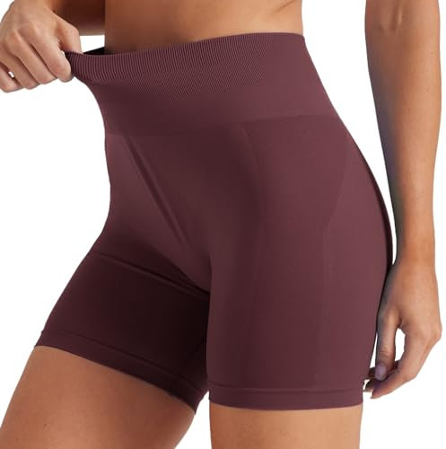 Friptspyg Kurze Sporthose Damen Sport Shorts High Waist Gym Shorts Stretch Yoga Pants Nahtlos Workout Sportshorts, Wein Rot S