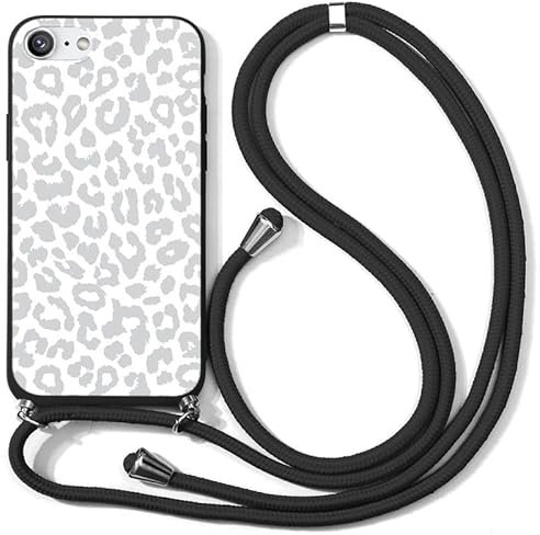 Xylota Handykette Handyhülle für iPhone 8/7/SE 2020/SE 2022 4,7 Hülle mit Band, Einstellbar zum Umhängen Kordel Case mit Aesthetic Muster Leopard, Weich TPU Silikon Stoßfest Schutzhülle Cover,Schwarz