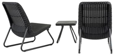 Mondo Viro Set für den Außenbereich aus Kunstharz Rio Balcony 2 Sessel + 1 moderner Tisch (Graphit)