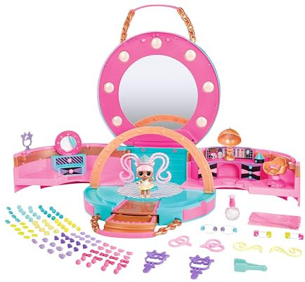 L.O.L. Surprise! Hair Beads Salon Spielset - Mit 1 Puppe und 100 Perlen sowie Haargummis, Spiegel und Weiteren Überraschungen, Spielzeug für Kinder ab 4 Jahre