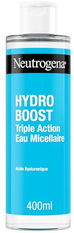 Neutrogena, Eau Micellaire Triple Action Hydro Boost (Flacon de 400 ml) – Nettoyant pour Le Visage enrichi en Acide Hyaluronique – Démaquillant pour Éliminer les Impuretés et Booster l'Hydratation