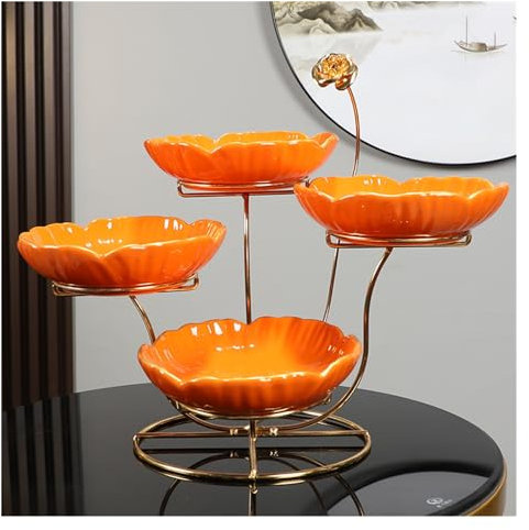 Corbeille de fruits Assiette de fruits en céramique multicouche, nouveau salon chinois, Table basse, assiette de fruits, assiette de noix, assiette de collation Bol à fruits décoratif ( Color : Orange