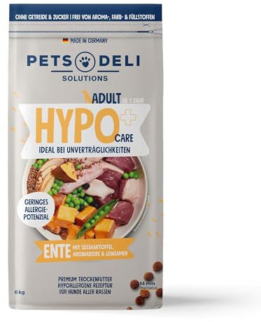 Pets Deli Trockenfutter für Hunde Hypocare Ente mit Süßkartoffel, Aroniabeere & Leinsamen - ohne Zucker und Gluten, 6kg