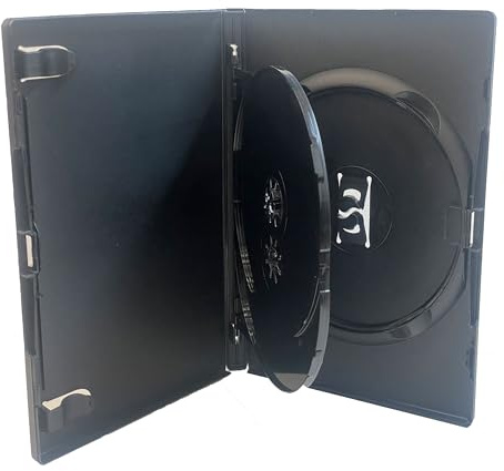 Amaray - Custodia a 3 scomparti per DVD, 10 pezzi, dorso 14 mm, colore: Nero Vision Media®