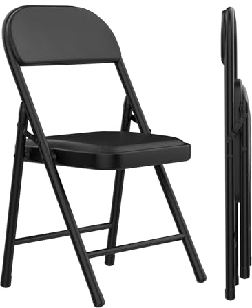 PIPIPOXER PU Klappstuhl Klappstühle Starker Metallrahmen Campingstuhl Faltbarer Stuhl Bürostuhl Platzsparender Schreibtischstuhl für Home Office, Gästezimmer, Konferenzraum, Schwarz (Schwarz, 2PC)