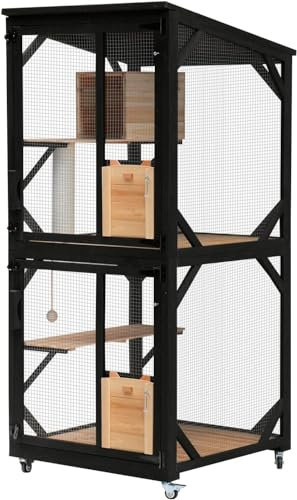 Luyitton Catio - Ventana para gatos al aire libre de 70.9 pulgadas de alto, casa grande para gatos exteriores con suelo extraíble, poste rascador, bola de sisal, techo impermeable