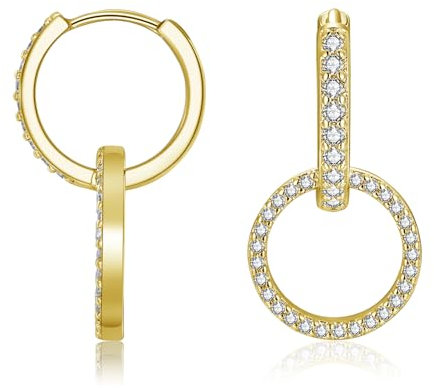 Bewenda 925 Sterling Silver Double Oval Hoop Earrings, Convertible Link Earrings for Women, Paperclip Link Chain Earrings Double Hoop Earrings with Zircon, Hypoallergenic Sleeper Earrings for Girls