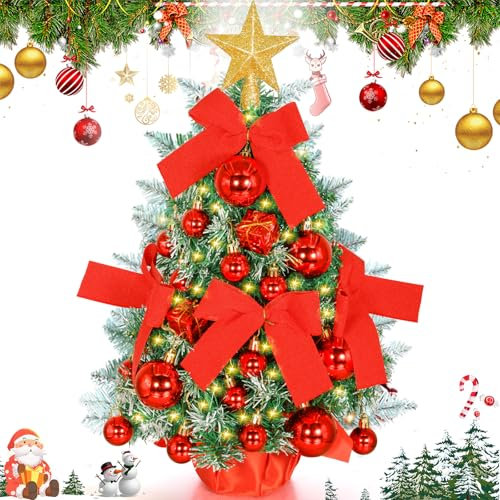 BBLTIFF Albero di Natale 58CM, Albero di Natale con 30 Luci, Albero di Natale Artificiale con Palline Rosse, Stelle, Fiocchi e Scatole Regalo, per La Casa, Tavolo da Pranzo, Decorazione di Natale
