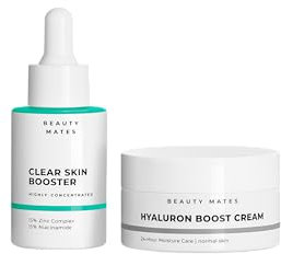Clear Skin Set - Hyaluron Creme (50ml) & Clear Skin Booster (30ml) – Skincare gegen Pickel, Hautunreinheiten & vergrößerte Poren – Gesichtspflege mit Vitamin C – by Beauty Mates