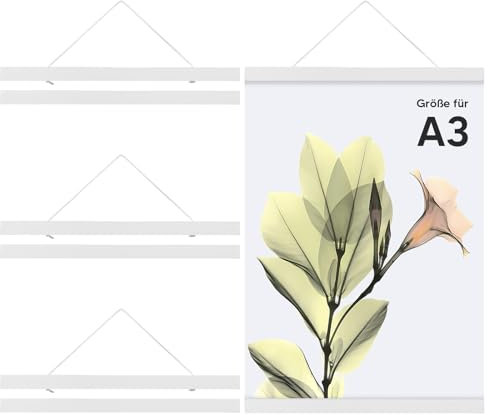 Dulov A2/A3/A4 Posterleiste, Magnetisch Posterschiene Posterleisten 21/31/41CM, Posterrahmen Holz Poster Aufhänger, Bilderleiste Posterhänger (3 Stück A3-Weiß)