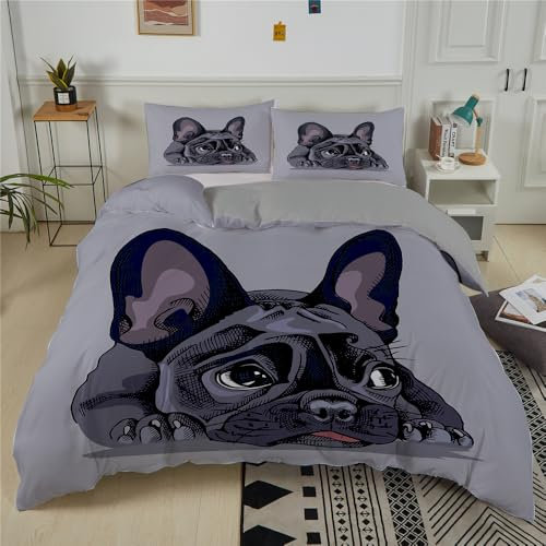 Rodths Bettwäsche 135x200 Mops Bettbezug 135 x 200 2er Set, Weiche Microfaser Sommerbettwäsche mit ReißVerschluss, 1 Kissenbezug 80x80 cm, Bügelfreie Weich Bettdeckenbezug
