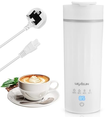 Small Electric Travel Kettle, 475ML Portable Electric Water Cup, Stainless Steel Fast Heating Mug with with LED Temperature Display, Portable Tea Kettle with Auto Shut-Off & Boil Dry Protection