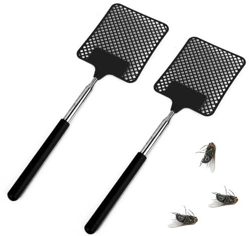2 Piezas Matamoscas, Matamoscas Extensible, Matamoscas Plástico Manual de Plagas para Controlar Moscas, Mosquitos, Avispas, Plagas, Negro