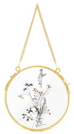 UNICRAFTALE 1pcs 13cm Cadre Photo Flottant en Verre à Suspendre Doré Cadres de Fleurs Pressées Cadre Mural Rond Laiton pour Fleurs Séchées Photos Herbier en Double Verre Photo Support D'affichage