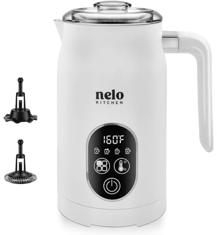 NELO - Espumador eléctrico de leche, Batidor Digital 4 en 1, con control de temperatura en tiempo real, espumador automático para café, café con leche, chocolate caliente, capuchinos, acero