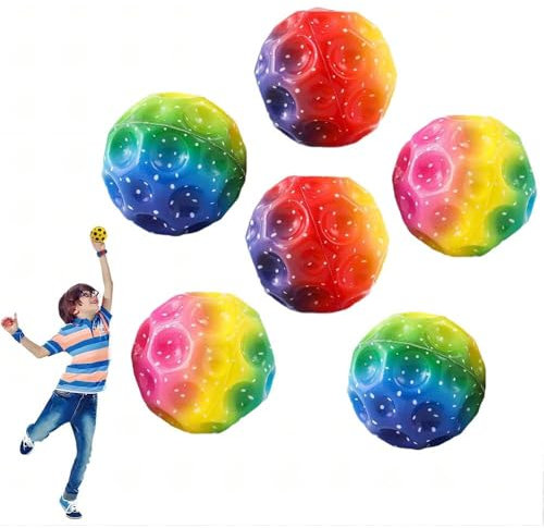 PASLFC 6 Stück Spaceball Moon Ball,Moon Ball Rainbow,Hohe Springender Gummiball,Super High Bouncing Space Ball,Jumping Ball Bouncing Ball,Jumping Ball Moon for Kids Gift
