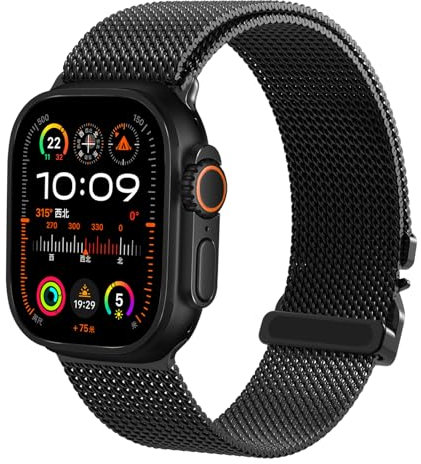 KOQQQ Milanese Armband (2024) Kompatibel mit Apple Watch Armband 49mm 46mm 45mm 44mm, Milanese Mesh Loop Metall band für Ultra 2/Ultra, iWatch Serie 10/9/8/7/6/5/4 für Herren Damen