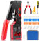 GOTMEET RJ45 Crimpwerkzeug-Set, Ethernet-Pass-Thru-Crimpzange für CAT5e, CAT6, CAT6A und CAT7 Kabel, RJ45-Crimpzange mit CAT6 CAT7 Steckern, Abdeckungen, Abisolierzange, Seitenschneider